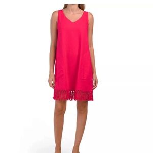 Forcynthia Linen Blend Fringe Pink Midi Dress Size XL Barbie Colorful Summer